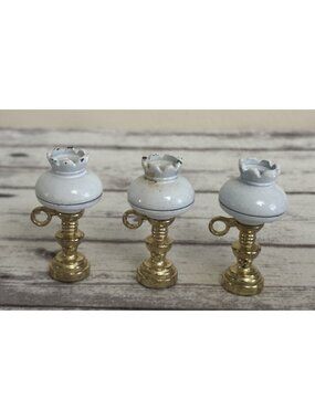 Miniature Dollhouse Victorian Parlour  Desk Lamp ~ Metal 1 5/8" high Lot Of (3)